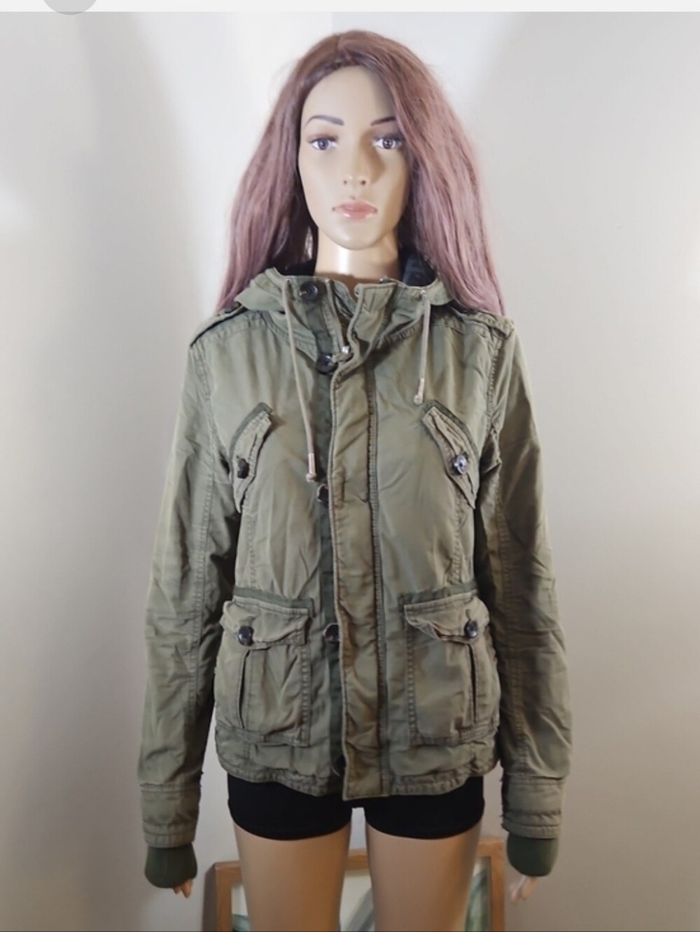 Aritzia TNA Platoon Olive Green Utility Jacket With Hood